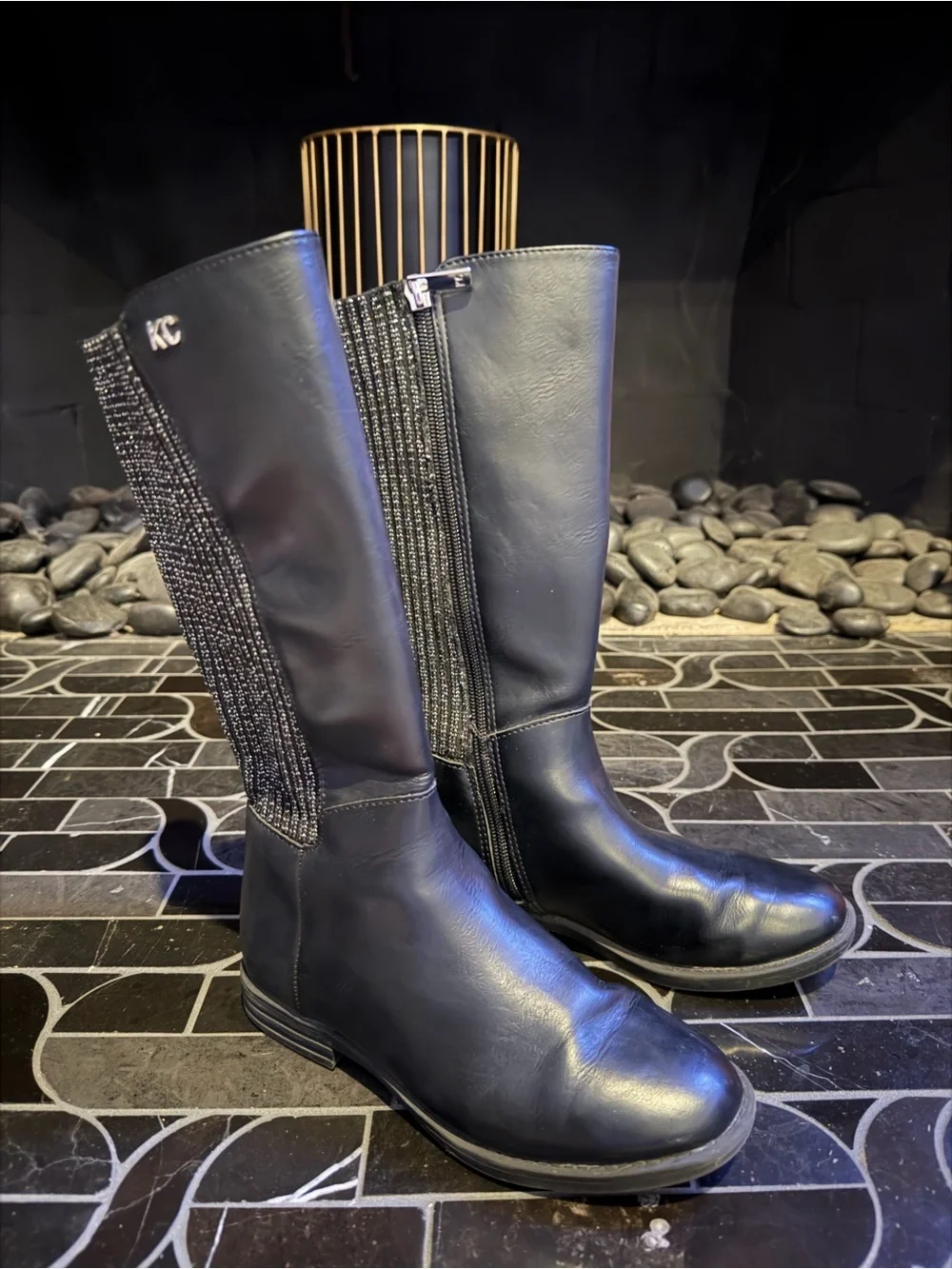 Girls Kenneth Cole Leather Black sparkle knit Tall Boots